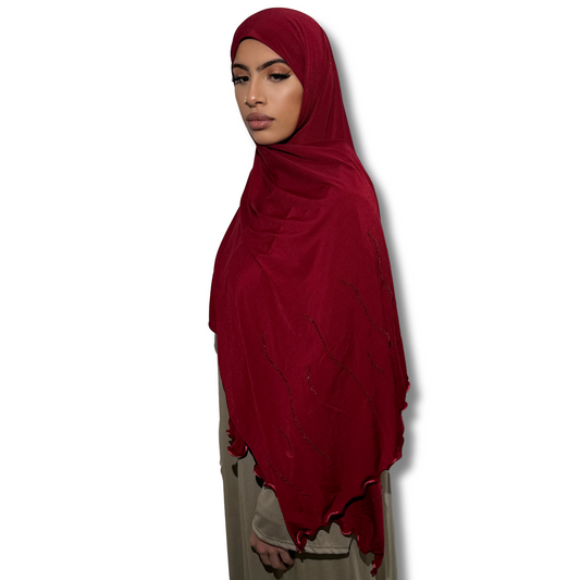 Strass beaded premium jersey hijab - BURGUNDY