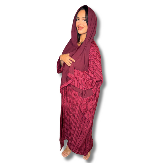 Prestige Elegance Abaya – With Matching Veil - BURGUNDY