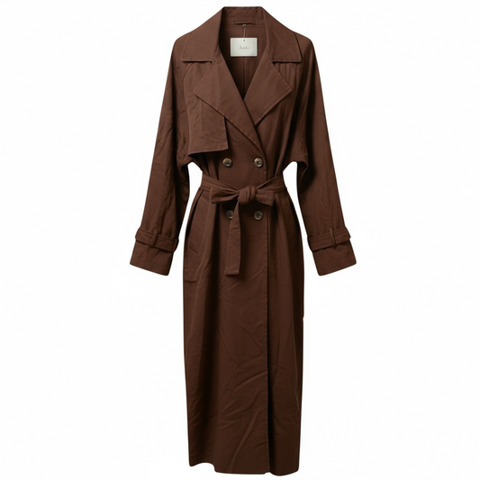 DENIM LONG TRENCH - BROWN