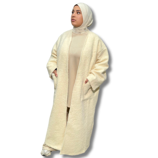 Long fluffy coat - WHITE BEIGE