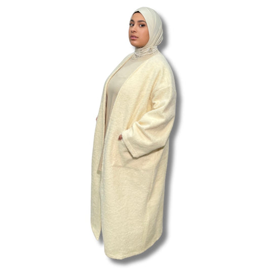 Long fluffy coat - WHITE BEIGE