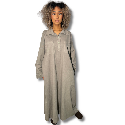 Oversized denim dress - TAUPE