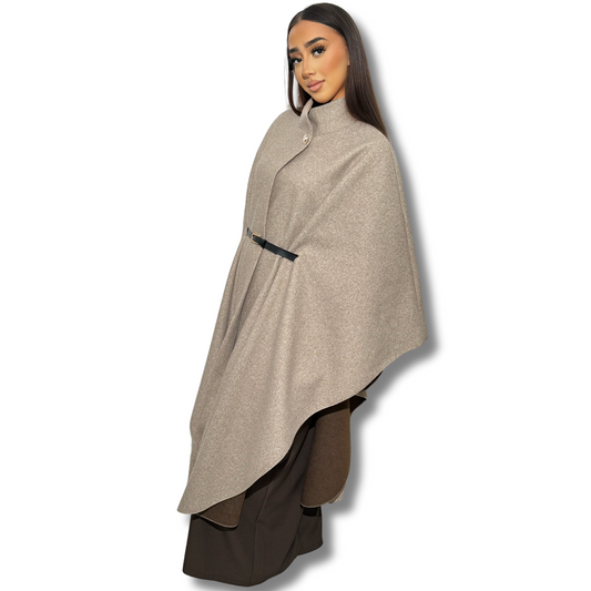 Long belted cape - TAUPE