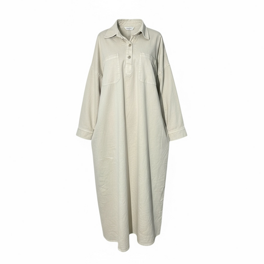 Oversized denim dress - BEIGE
