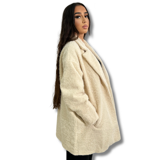 Fluffy mid-length coats - BEIGE