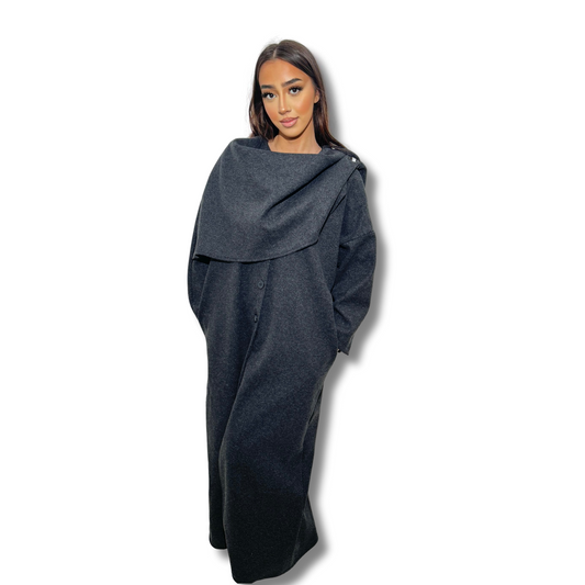 Long cape coat - BLACK