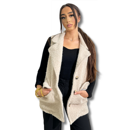 Comfy sleeveless jacket - BEIGE