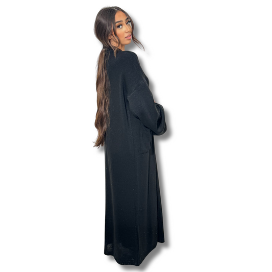 Gilet long avec ceinture - NOIR