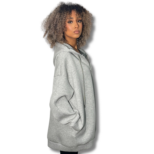 Long Neoprene-effect hoodie - GREY