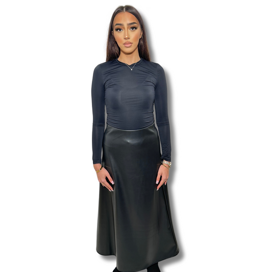 Long leather skirt - BLACK