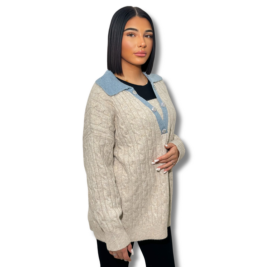 Classy V-neck jumper - BEIGE