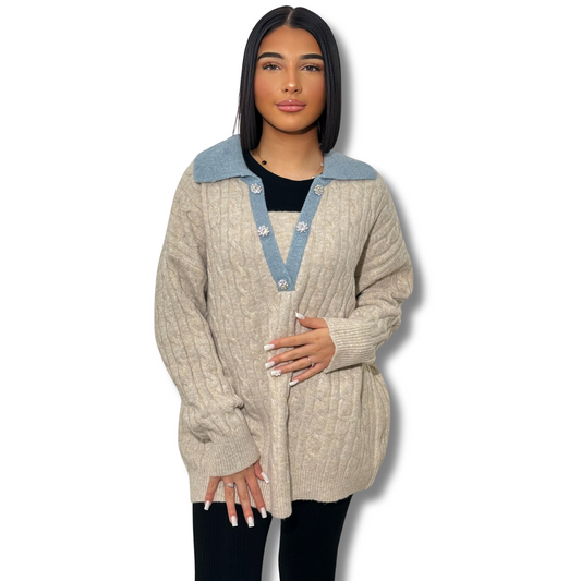 Classy V-neck jumper - BEIGE