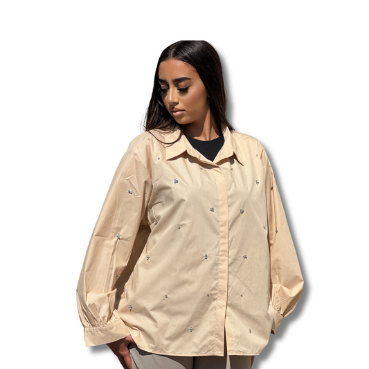 SHINY COTTON SHIRT- BEIGE
