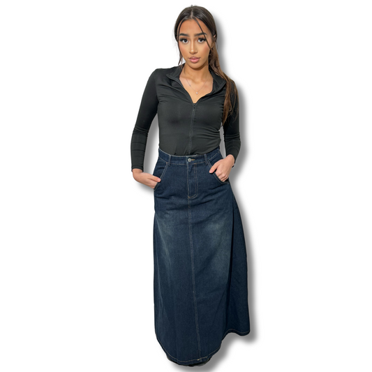 Wide denim skirt - DARK BLUE