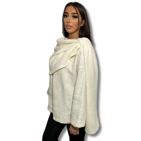 Coat with fleece scarf - BEIGE