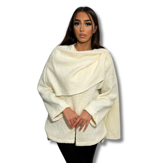 Coat with fleece scarf - BEIGE