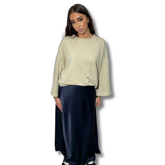 LONG SATIN SKIRT - BLUE NAVY