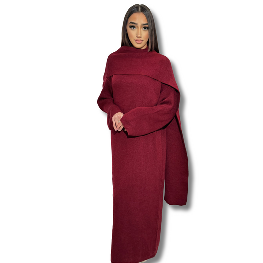 Long cape dress - BURGUNDY
