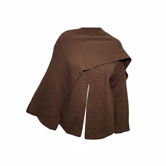 Mid-length knitted cape - BROWN