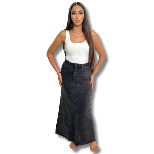 Long denim skirt - BLACK
