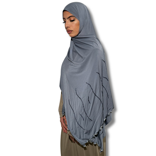 Strass beaded premium jersey hijab - GREY