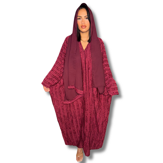 Prestige Elegance Abaya – With Matching Veil - BURGUNDY