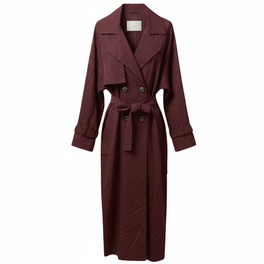 DENIM LONG TRENCH - BURGUNDY