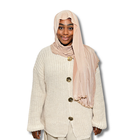 Pull long en maille boutonnée - BEIGE