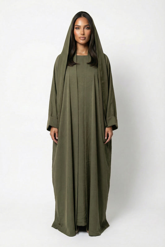 3-PIECES ABAYA SET - KHAKI