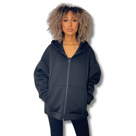 Neoprene-effect hoodie - BLACK