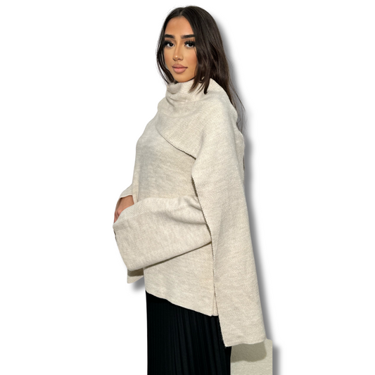 Long cape jumper - BEIGE