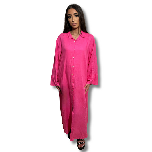 Long linen shirt dress - PINK