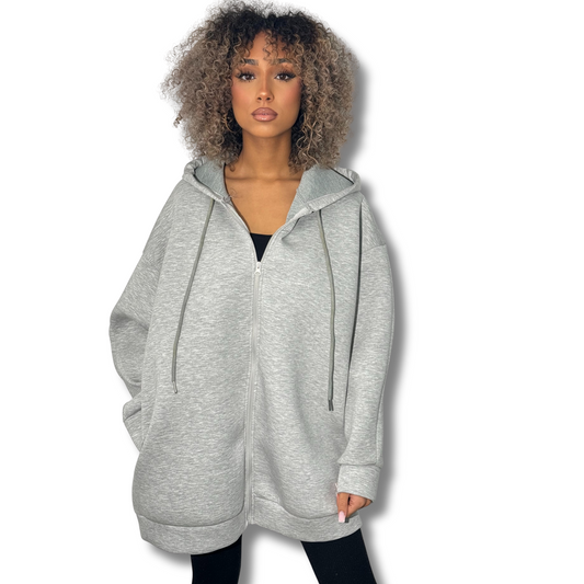Long Neoprene-effect hoodie - GREY