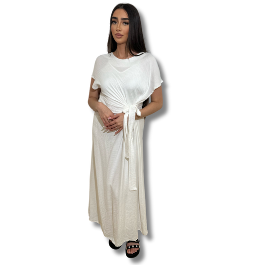 Short-sleeved flowing dress - WHITE