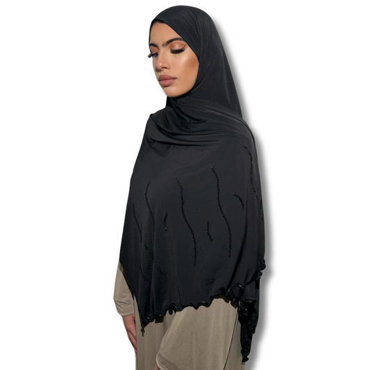 Strass beaded premium jersey hijab - BLACK