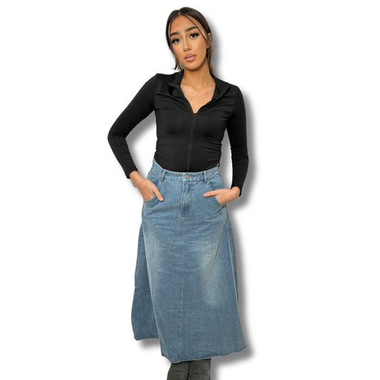 Wide denim skirt - LIGHT BLUE
