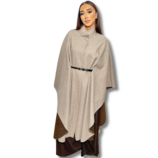 Long belted cape - TAUPE