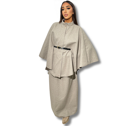 Long skirt + cape set- TAUPE