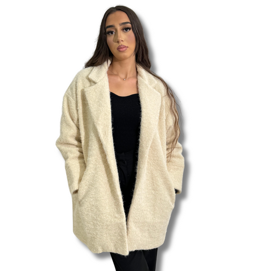 Fluffy mid-length coats - BEIGE