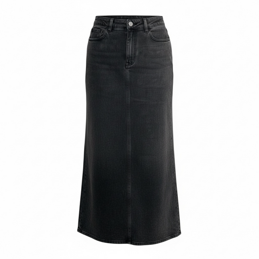 Long denim skirt - BLACK