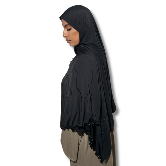 Strass beaded premium jersey hijab - BLACK