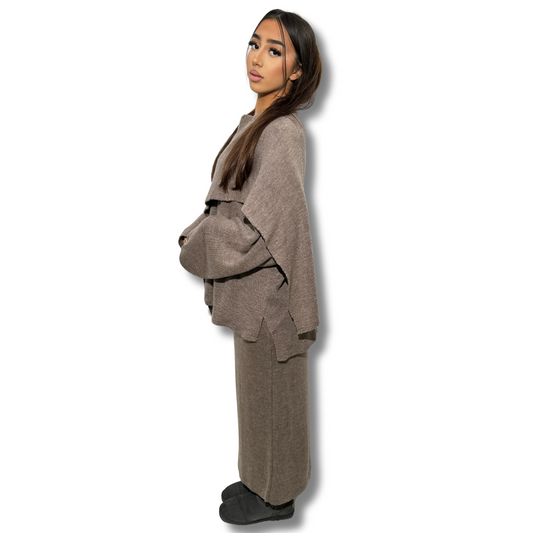 Knitted skirt + cape set - TAUPE