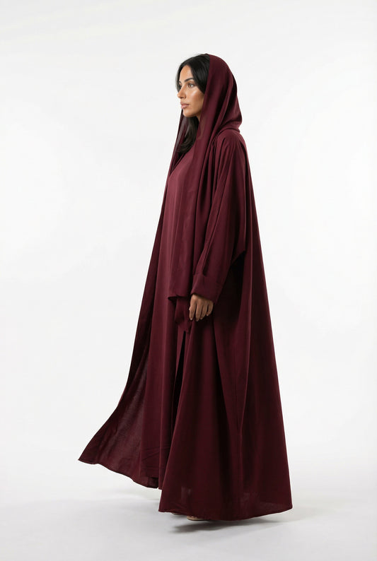 3-PIECES ABAYA SET - BURGUNDY