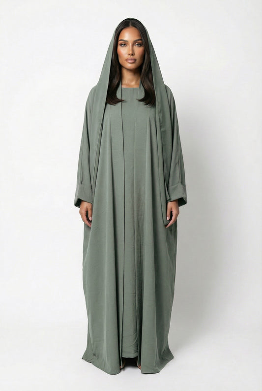 3-PIECES ABAYA SET - SAGE GREEN