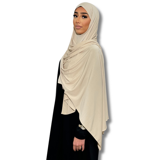Premium breathable jersey pull-on hijab - BEIGE