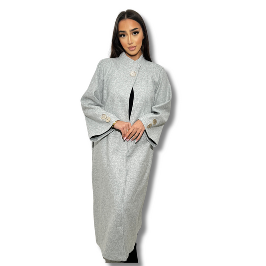 Long coat with high collar - GREY