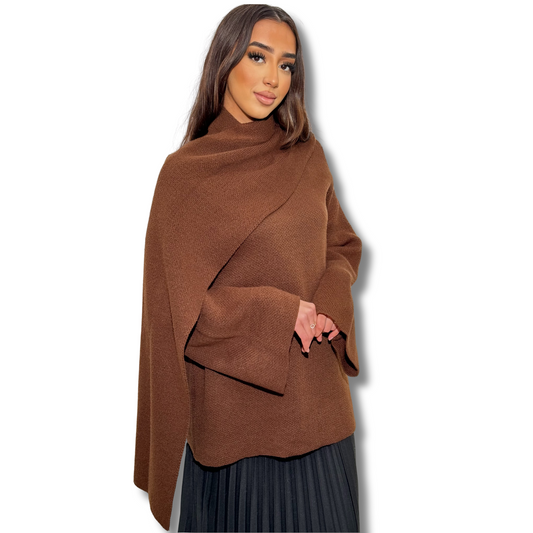 Long jumper cape - BROWN