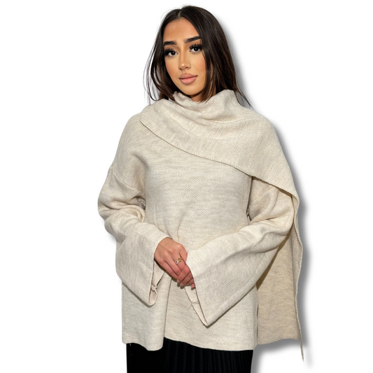 Long cape jumper - BEIGE