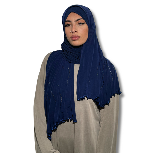 Strass beaded premium jersey hijab - BLUE NAVY