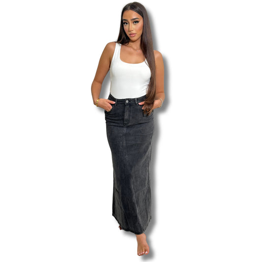 Long denim skirt - BLACK